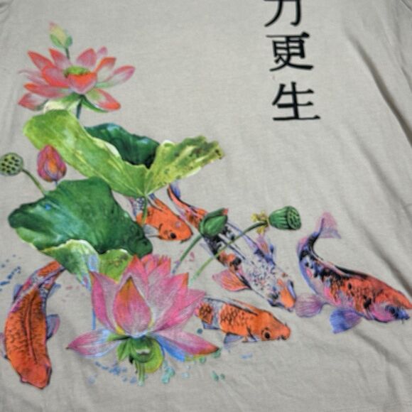 San Francisco Work Shirt Wrap Around Graphic Tee Koi Lotus Self Reliance Chinese - Picture 2 of 5